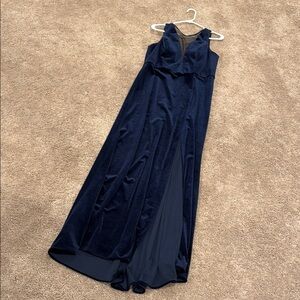 Night Way Collections Blue Halter Tie Front Maxi Gown